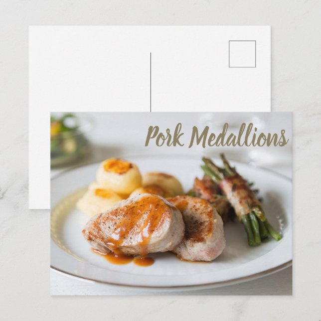 Pork medallions tenderloin with potatoes and beans holiday postcard (Front/Back)