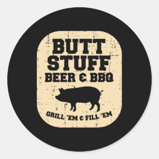 Pork Stuff Bbq Grill Em Byrbecue Pig Meat Grilling Classic Round Sticker