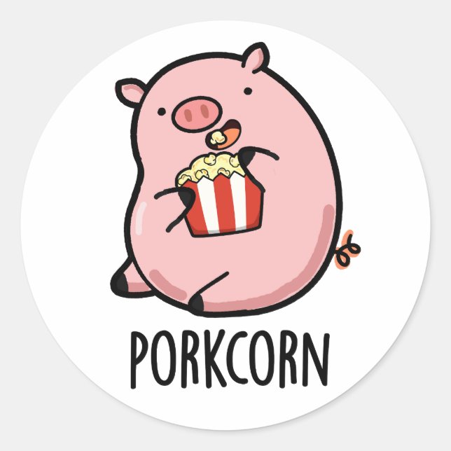 Porkcorn Funny Popcorn Pun  Classic Round Sticker (Front)