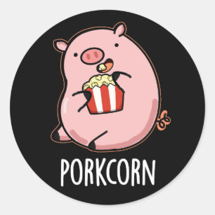 Porkcorn Funny Popcorn Pun Dark BG Classic Round Sticker