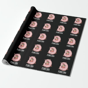 Porkcorn Funny Popcorn Pun Dark BG Wrapping Paper