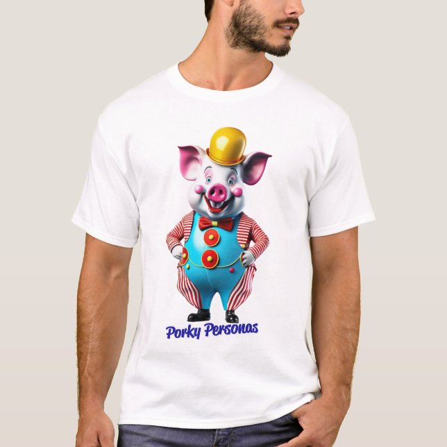 Porky Personas fun pig characters. Clown T-Shirt (Front)