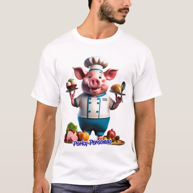 Porky Personas funny Pig characters. Chef T-Shirt (Front)