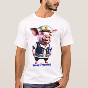 Porky Personas funny Pig characters. Sailor T-Shirt