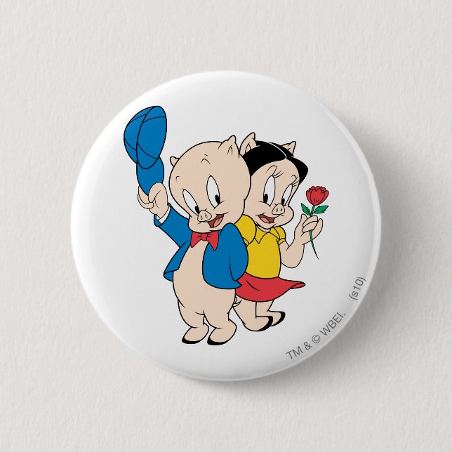Porky Pig and Petunia 2 Inch Round Button (Front)