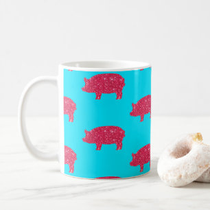 Porky Pig Silhouette Pink Glitter Girly Farm Coffee Mug