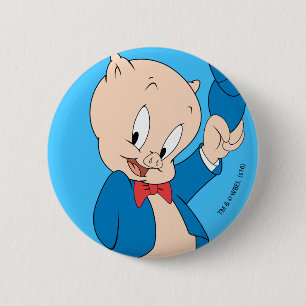 Porky Pig   Waving Hat 2 Inch Round Button