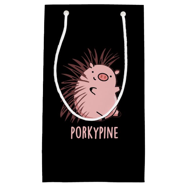 Porky-pine Funny Porcupine Pig Pun Dark BG Small Gift Bag (Front)
