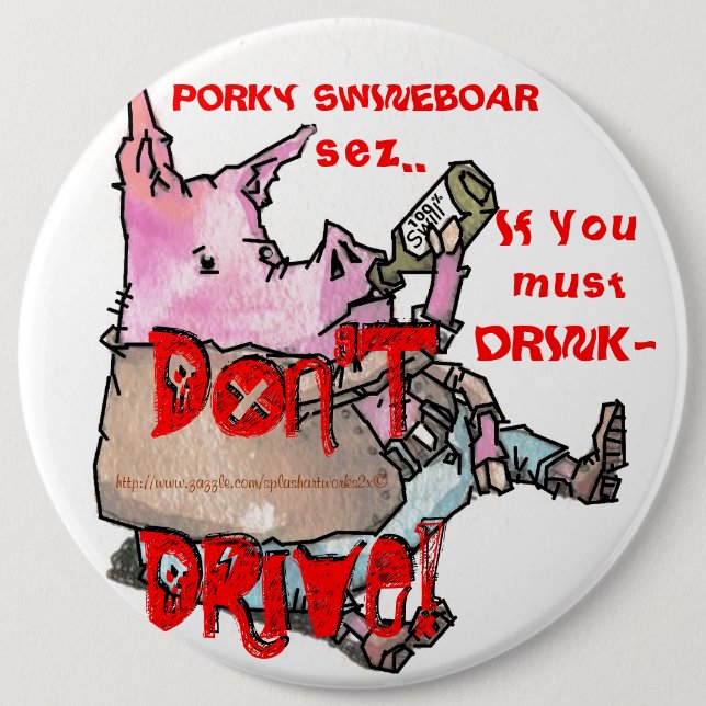 "PORKY SWINEBOAR" 6 INCH ROUND BUTTON (Front)