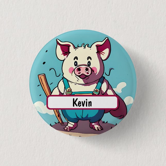 Porky the Farmer With Customizable Nametag Button (Front)