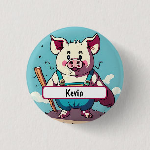Porky the Farmer With Customizable Nametag Button