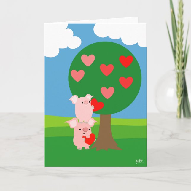 Porky Valentine and Love Tree greeting card (Front)