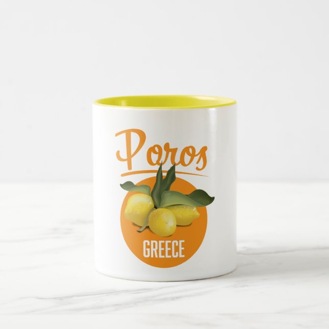 Poros Greece travel poster Art Print Two-Tone Coffee Mug (Center)