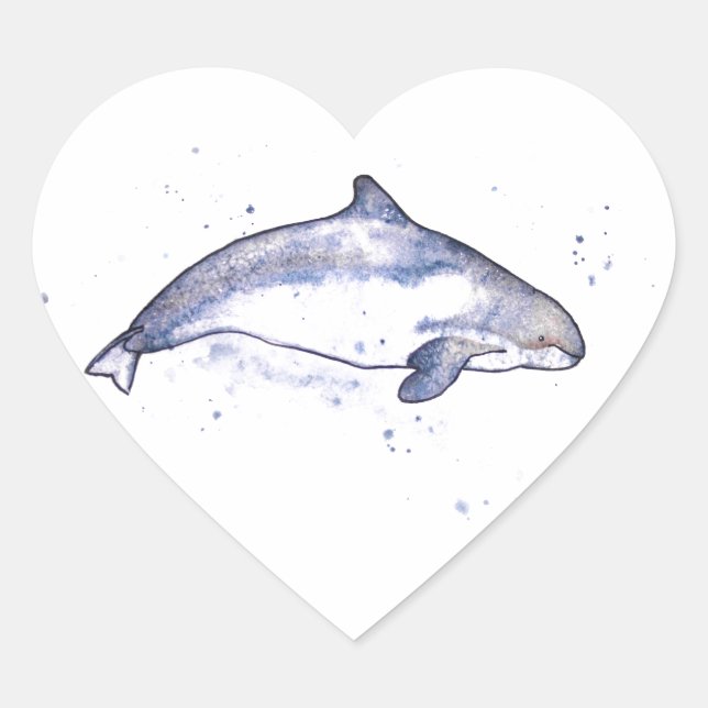 Porpoise Illustration Heart Sticker (Front)