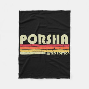 Porsha Name Personalized Retro Vintage 80s 90s Bir Fleece Blanket