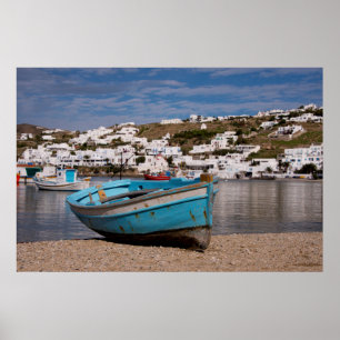 Port and harbor area with Greek fishing boats Poster