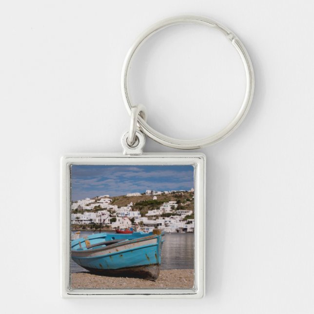 Port and harbour area with Greek fishing boats Keychain (Front)