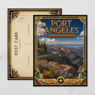 Port Angeles Washington Vintage Art Deco Golden Postcard