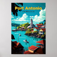 Port Antonio Jamaica Travel Art Vintage 