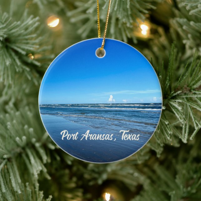 Port Aransas Texas Coast Ocean Waves Christmas Ceramic Ornament (Tree)
