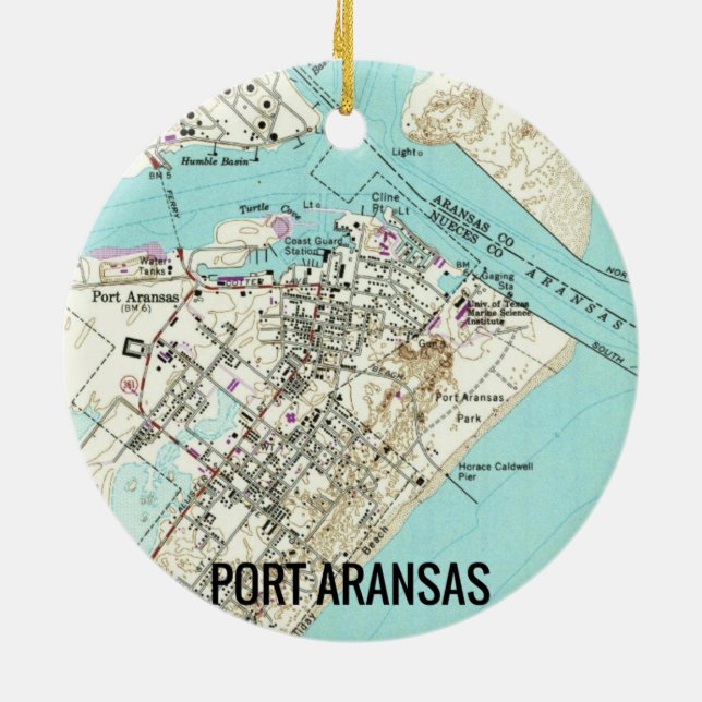 Port Aransas TX Map Ceramic Ornament (Back)