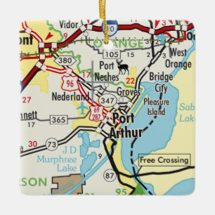 Port Arthur TX Road Map Ceramic Ornament