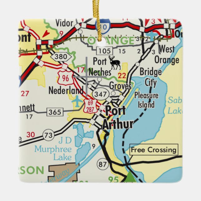 Port Arthur TX Road Map Ceramic Ornament (Front)