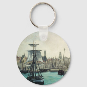 Port at Calais by Manet, Vintage Impressionism Art Keychain