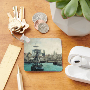 Port at Calais by Manet, Vintage Impressionism Art Keychain