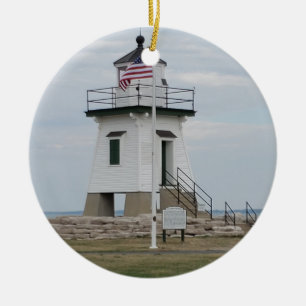 Port Clinton Lighthouse on a  Ceramic Ornament
