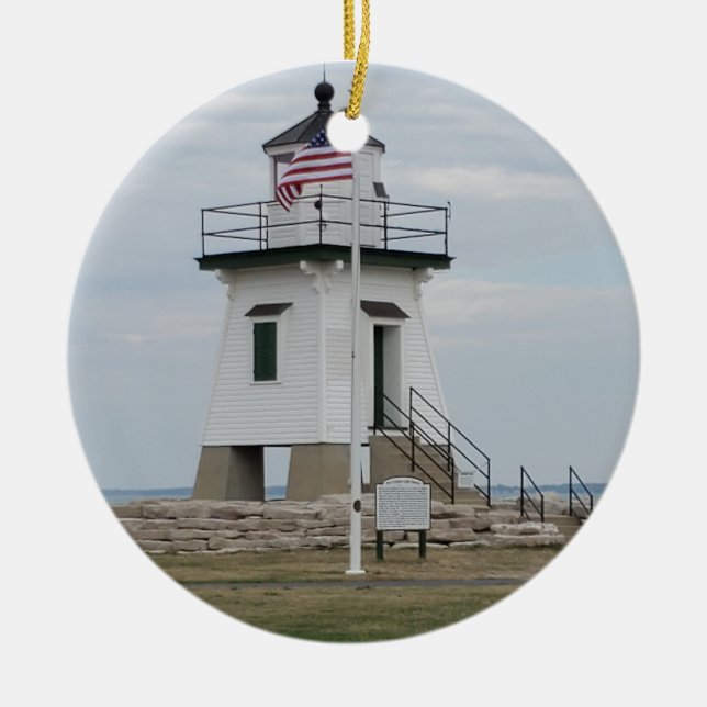 Port Clinton Lighthouse on a  Ceramic Ornament (Front)