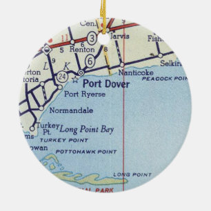 Port Dover ON Vintage Map Ceramic Ornament