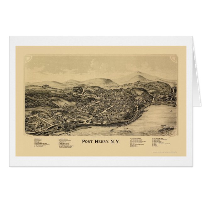 Port Henry, carte panoramique de NY - 1889 (Devant horizontal)