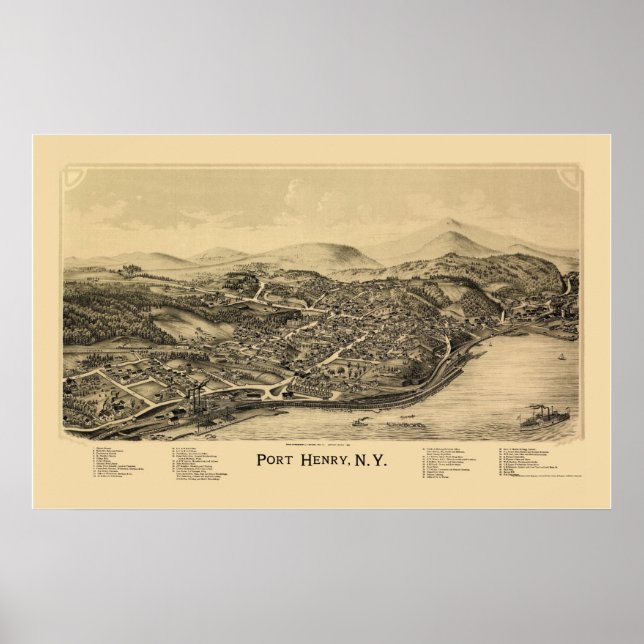 Port Henry, NY Panoramic Map - 1889 Poster (Front)