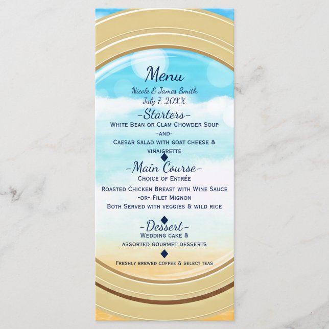 Port Hole Beach Cruise Elégant Menu Mariage (Devant)