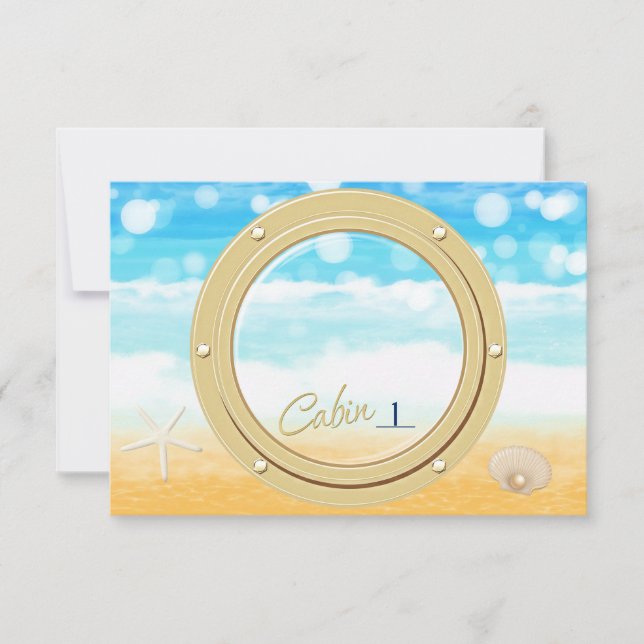 Port hole Beach Cruise Table Seating Number Card (Front)