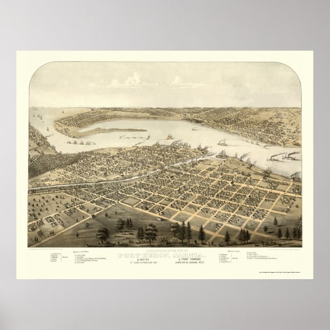 Port Huron, MI Panoramic Map - 1867 Poster (Front)