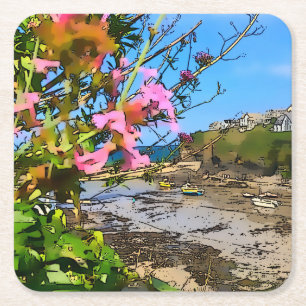 Port Isaac Cornwall Harbour Fisherman’s Friends Square Paper Coaster