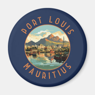 Port Louis Mauritius Retro Distressed Circle Magnet