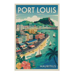 Port Louis Mauritius Retro Travel Poster Art