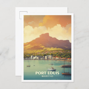 Port Louis Mauritius Vintage Travel Illustration Postcard