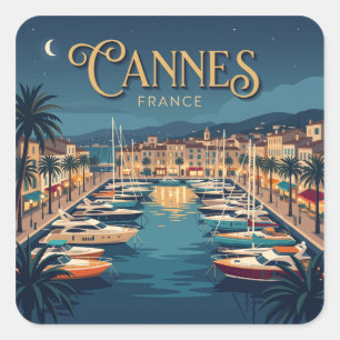 Port of Cannes at Night France Square Sticker