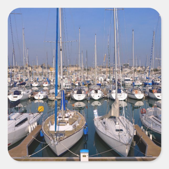Port of Saint-Vaast-la-Hougue in France  Poster Square Sticker (Front)