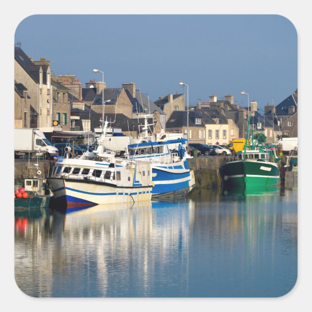 Port of Saint-Vaast-la-Hougue in France  Poster Square Sticker (Front)
