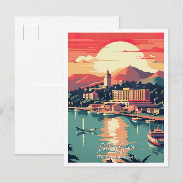 Port of Spain Travel Place illustration Postcard (Front/Back)
