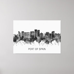 Port Of Spain Trinidad and Tobago Skyline BW Canvas Print