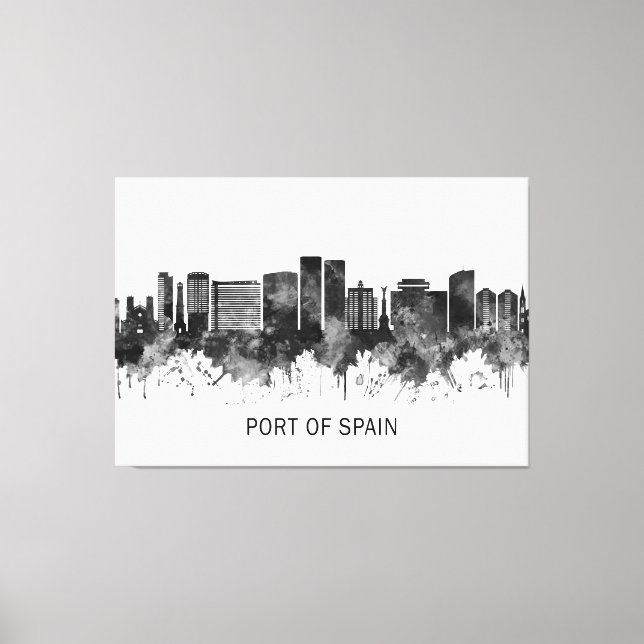 Port Of Spain Trinidad and Tobago Skyline BW Canvas Print (Front)
