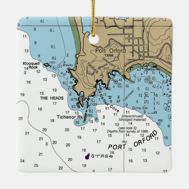 Port Orford Oregon Chart Ceramic Ornament (Back)