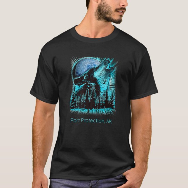 Port Protection Alaska Howling Wolf Moon Forest Na T-Shirt (Front)