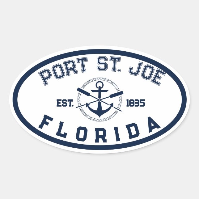 Port St. Joe Florida Beaches Navy Oars Anchor Oval Sticker (Front)
